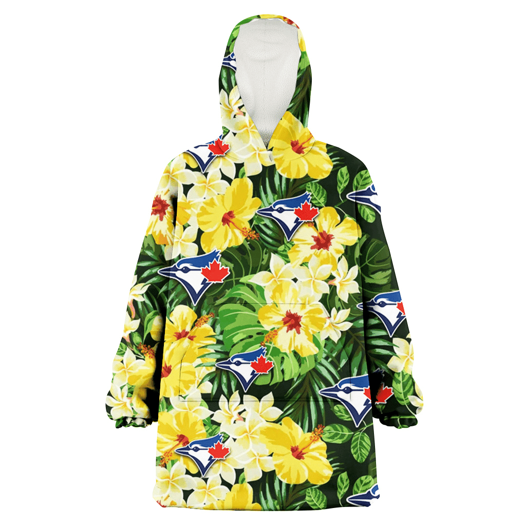 Toronto Blue Jays Yellow Hibiscus Tropical Green Leaf Black Background 3D Printed Hoodie Blanket Snug Hoodie