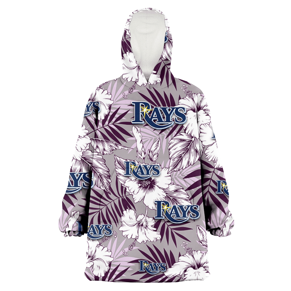 Tampa Bay Rays White Hibiscus Violet Leaves Light Grey Background 3D Printed Hoodie Blanket Snug Hoodie