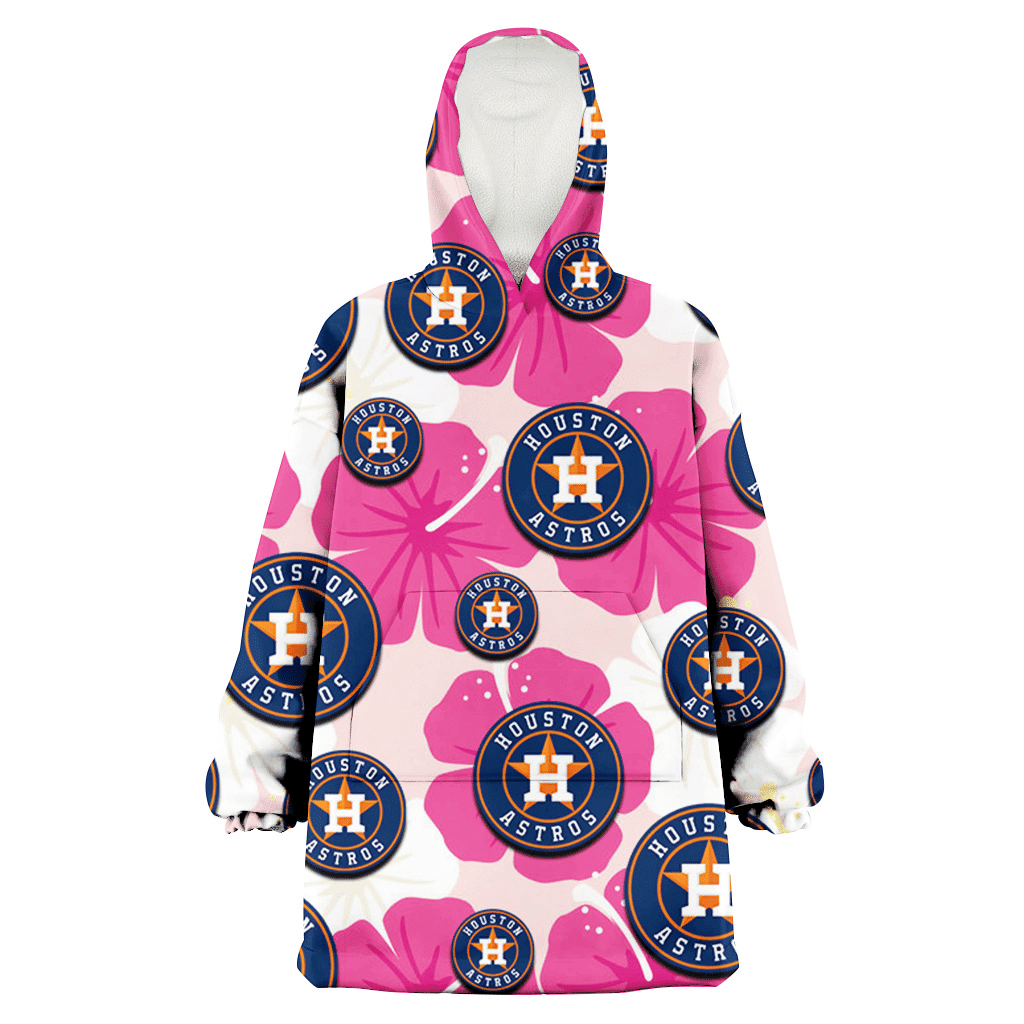 Houston Astros Pink White Hibiscus Misty Rose Background 3D Printed Hoodie Blanket Snug Hoodie
