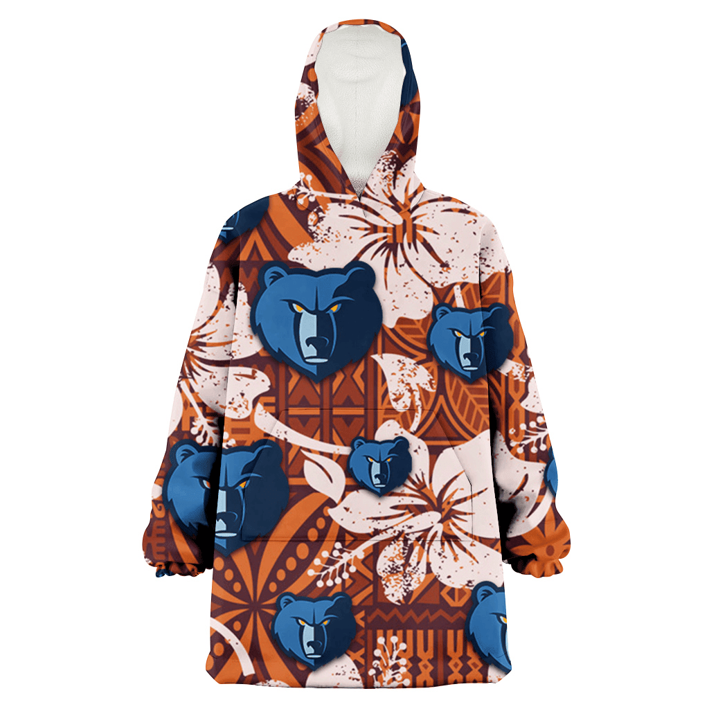 Memphis Grizzlies Bisque Hibiscus Brown Pattern 3D Printed Hoodie Blanket Snug Hoodie