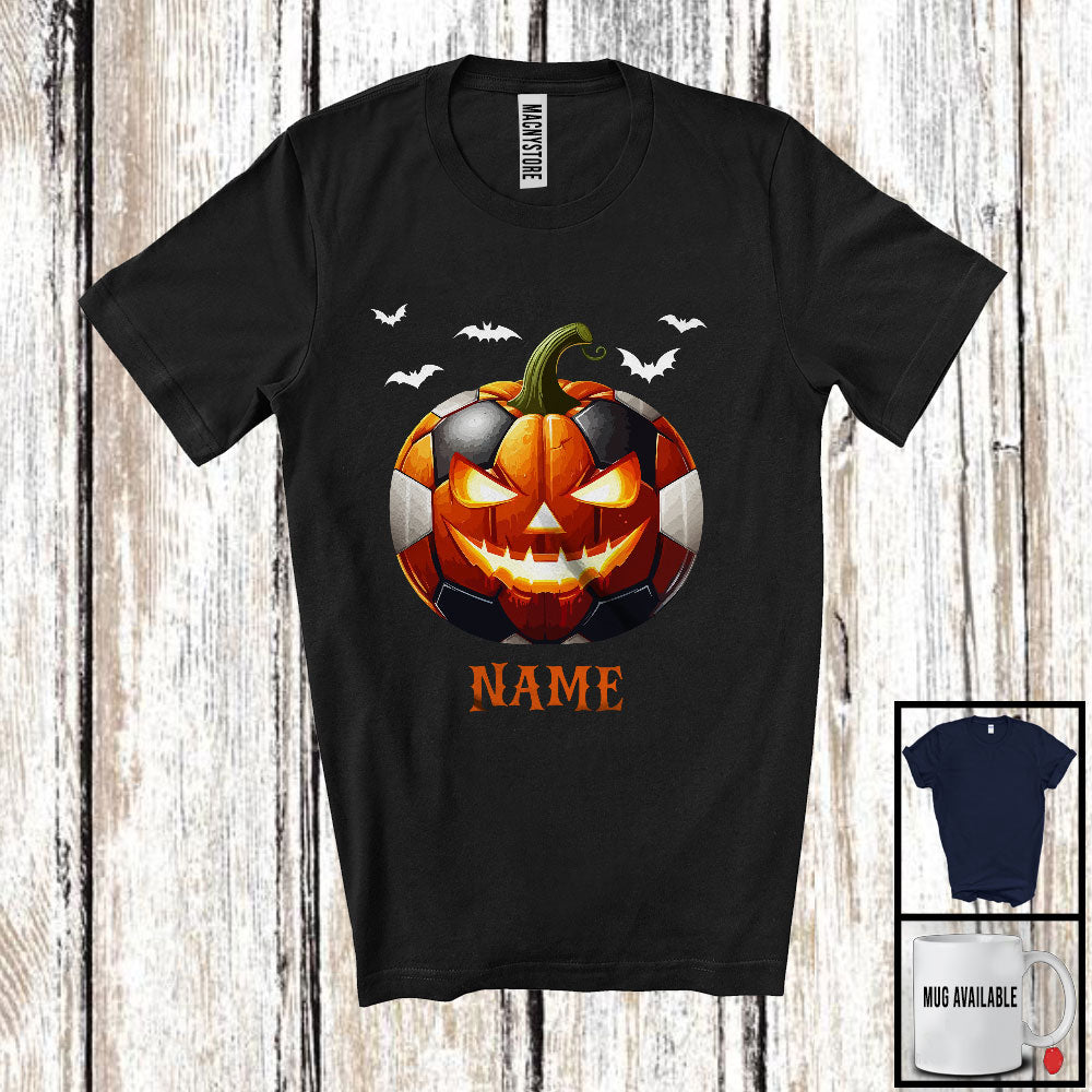 Peckshirt  Personalized Soccer Pumpkin Face, Humorous Halloween Custom Name Soccer Player T-Shirt - Print In Your Way