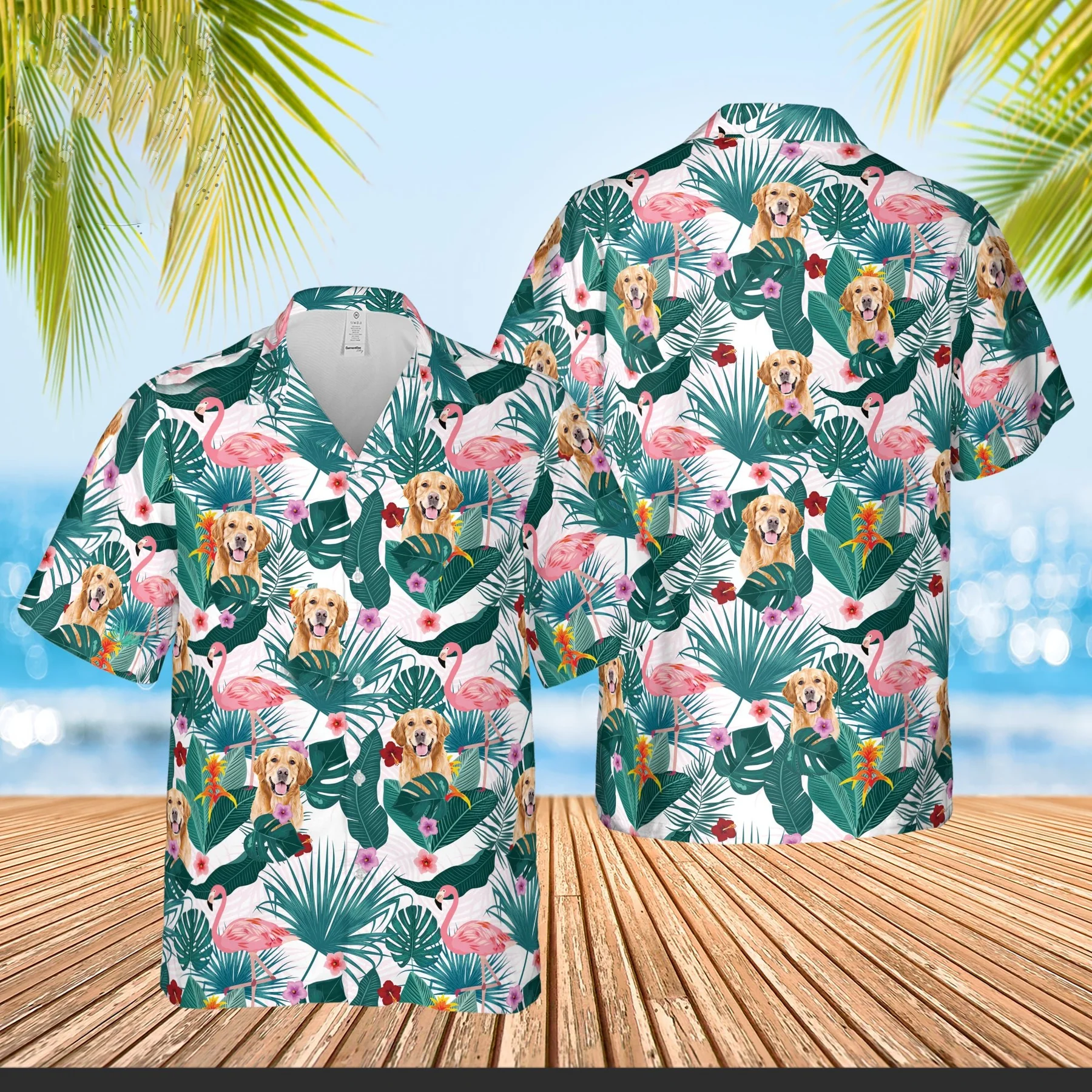 Custom Flamingo Hawaiian Shirt With Pet Face, Personalized Dog Hawaiian Shirts From Photo, Annyversary Gift