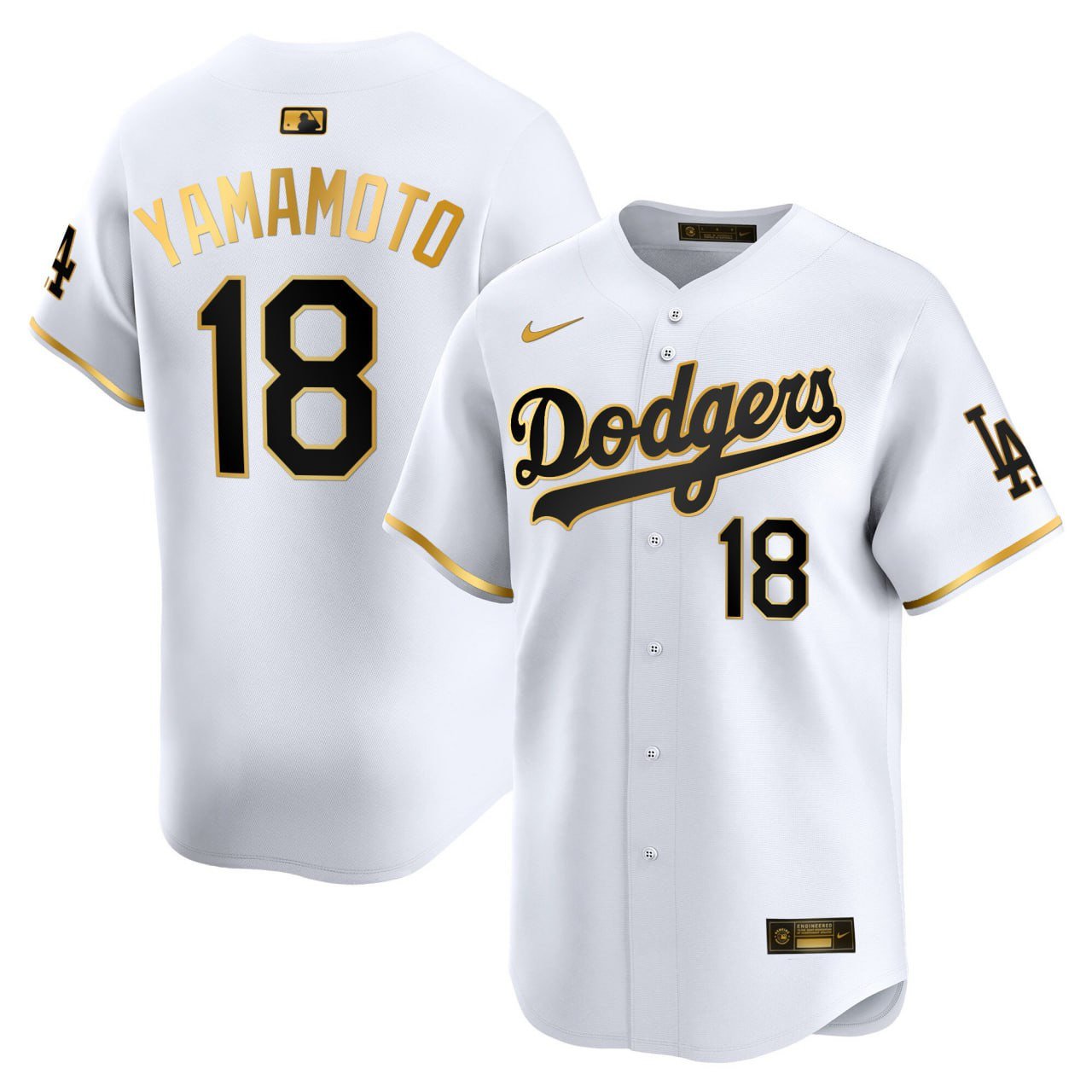 Yoshinobu Yamamoto Los Angeles Dodgers White Gold Jersey – All Stitched