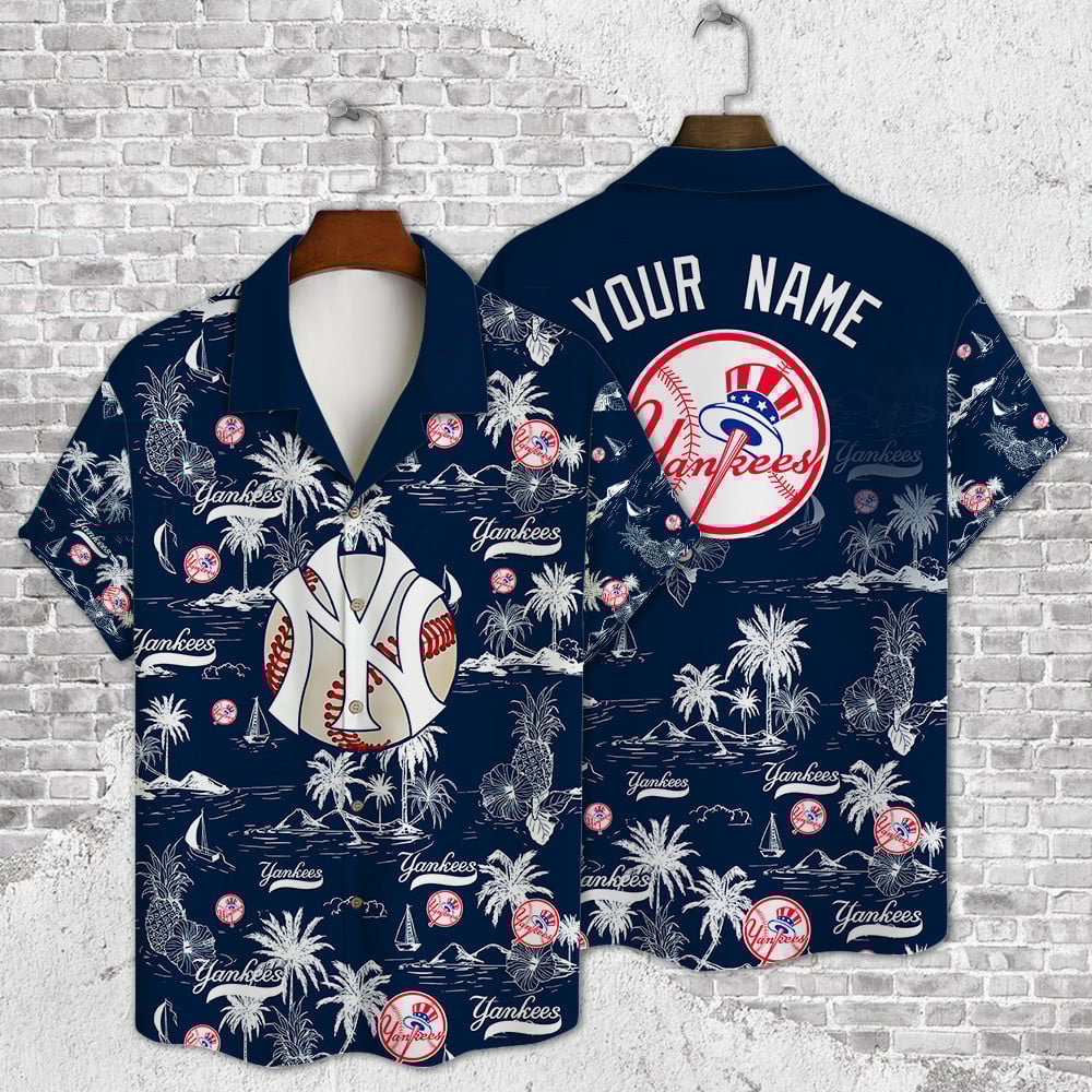 Custom Name New York Yankees Baseball Pattern Vintage Hawaiian Shirt