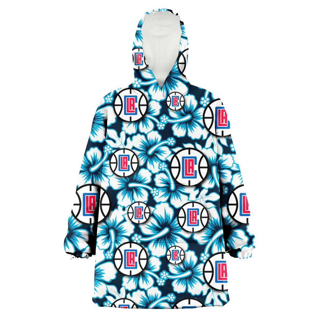 Los Angeles Clippers Blue Line White Hibiscus Black Background 3D Printed Hoodie Blanket Snug Hoodie