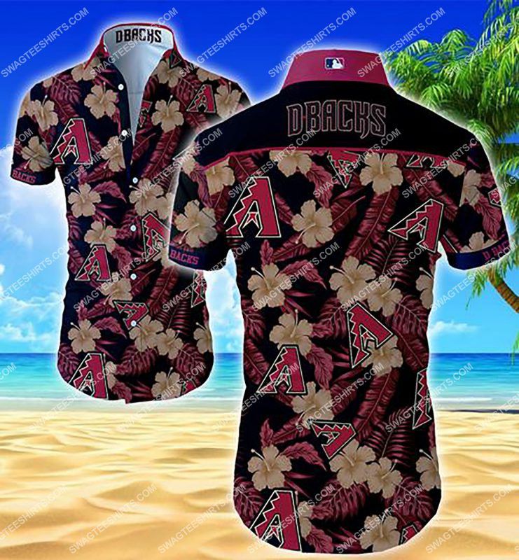 Mlb Arizona Diamondbacks Gold Red Tropical Hibiscus Flowers Hawaiian Shirt