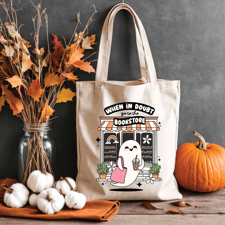 When in Doubt Go to the Bookstore, Bookstore Bag, Library Tote Bag, Halloween Bookstore Bag, Halloween Tote  Bag, Cute Halloween Bag, Best Tote Bags Ideas, Cute Tote Bags Ideas, Tote Bag Design Ideas, Girls Tote Bag, Best Canvas Tote Bags Ideas