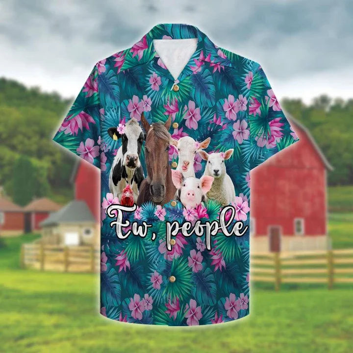 Farmer Ew People Cute Animals Tropical Plants Background Hawaiian Shirt