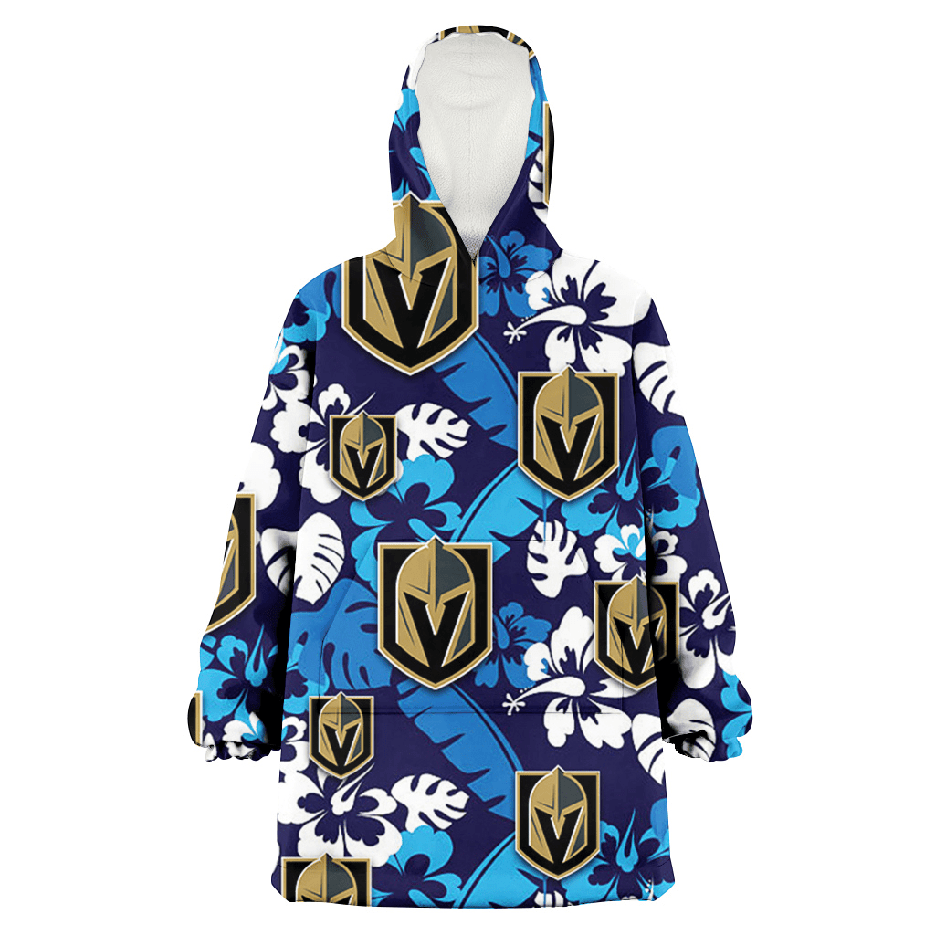 Vegas Golden Knights Light Blue Hibiscus Banana Leaf Navy Background 3D Printed Hoodie Blanket Snug Hoodie