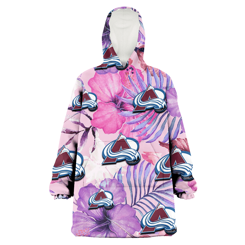 Colorado Avalanche White Purple Hibiscus Pink Hummingbird Pink Background 3D Printed Hoodie Blanket Snug Hoodie