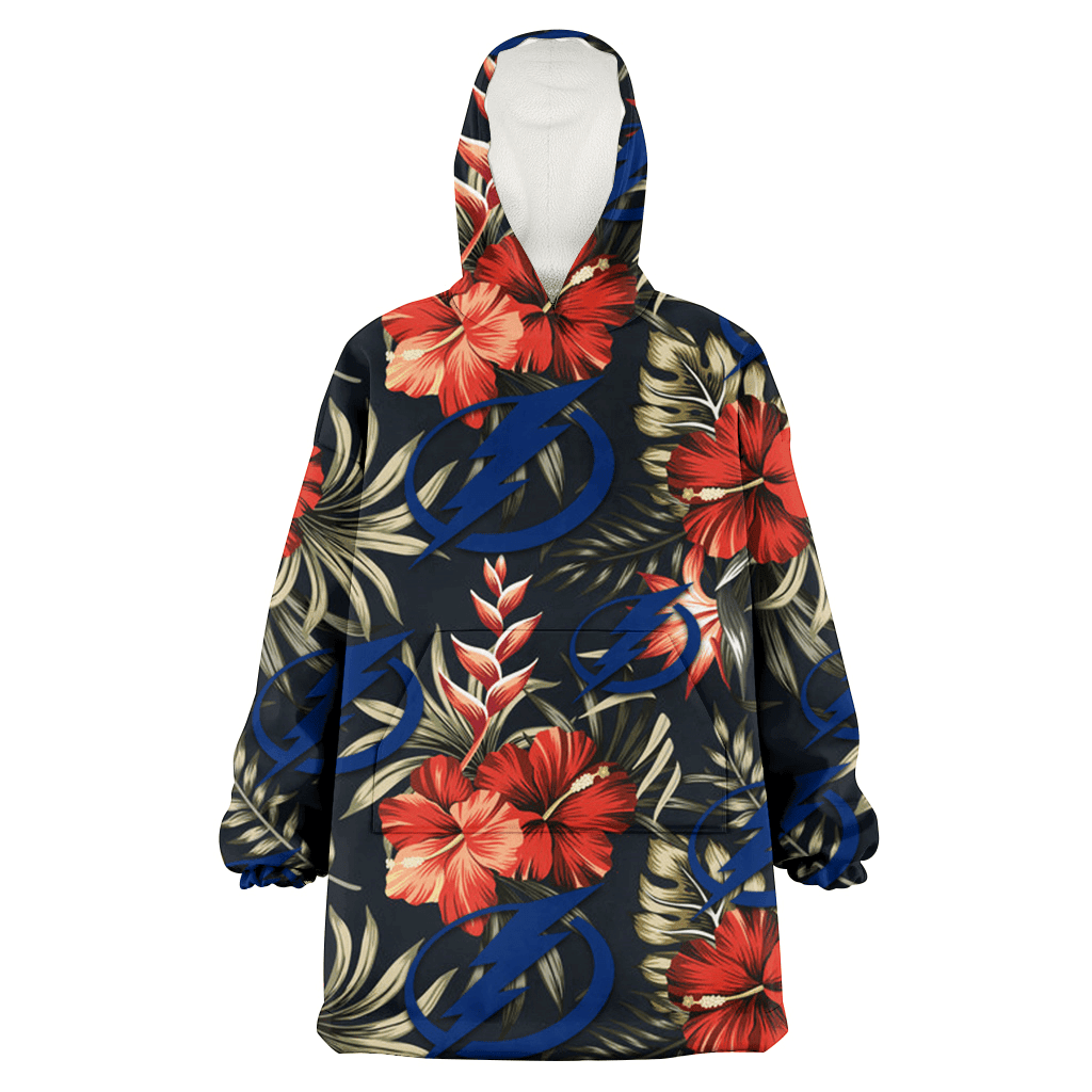 Tampa Bay Lightning Red Hibiscus Green Leaf Dark Background 3D Printed Hoodie Blanket Snug Hoodie