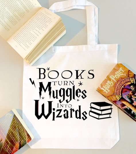 Books Turn People Into Wizards, Tote Bag, Book Bag, Book Lovers, Gift, Book Worm, Tote Purse, Book Tote