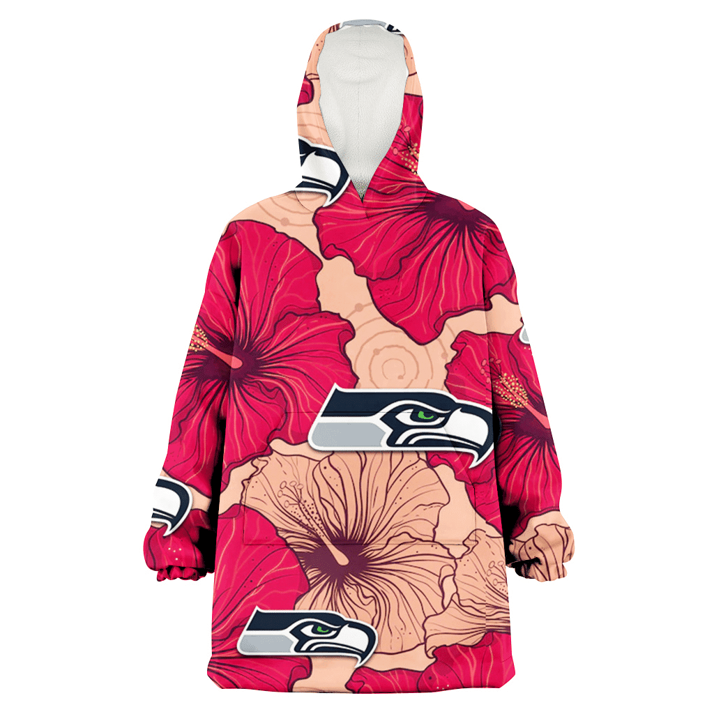 Seattle Seahawks Red Beige Hibiscus Beige Background 3D Printed Hoodie Blanket Snug Hoodie