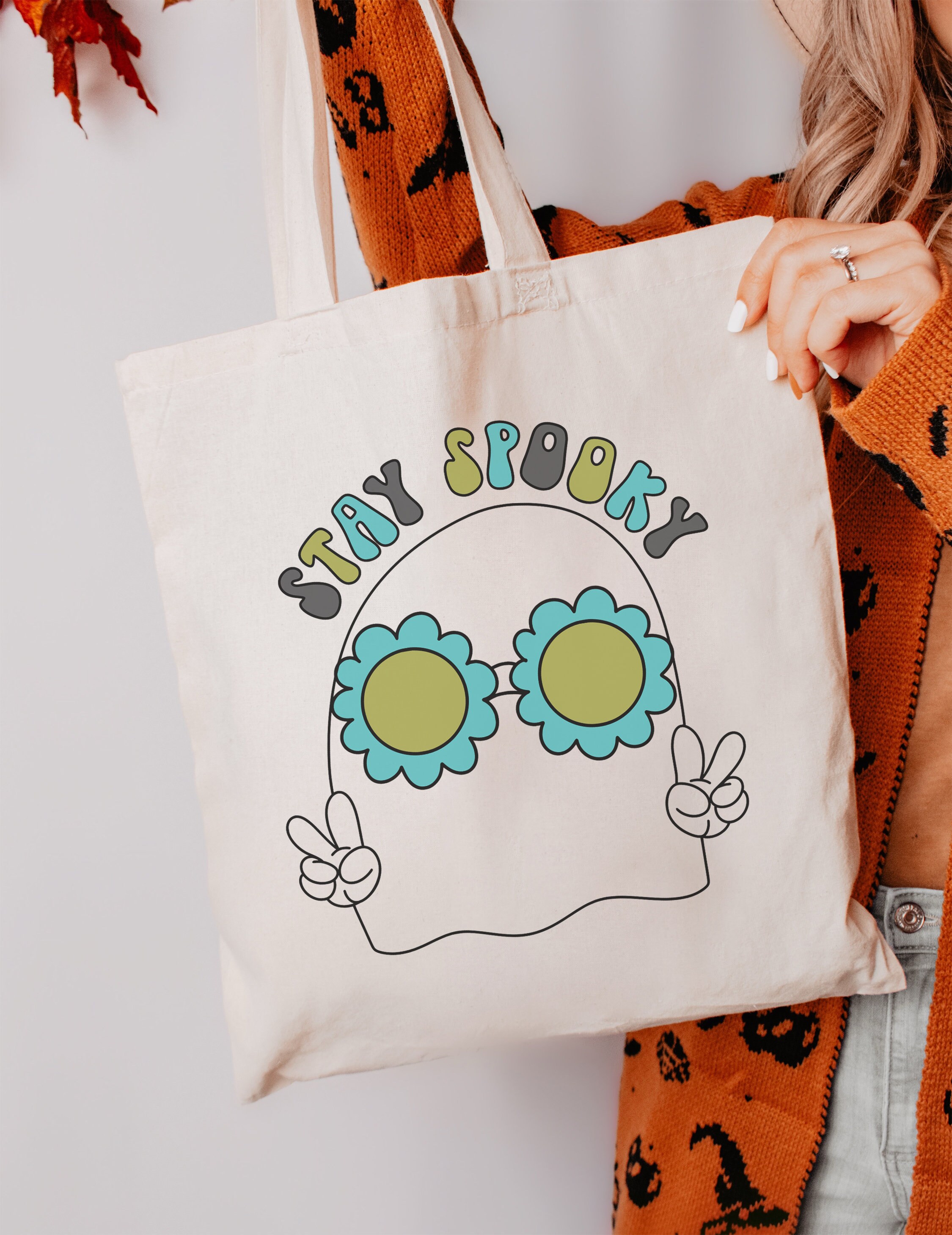 Halloween Tote Bag Trick or Treat Bag Halloween Trick or Treat Bag Cute Ghost Tote Halloween Candy Bag Halloween Tote Bag Canvas Stay Spooky