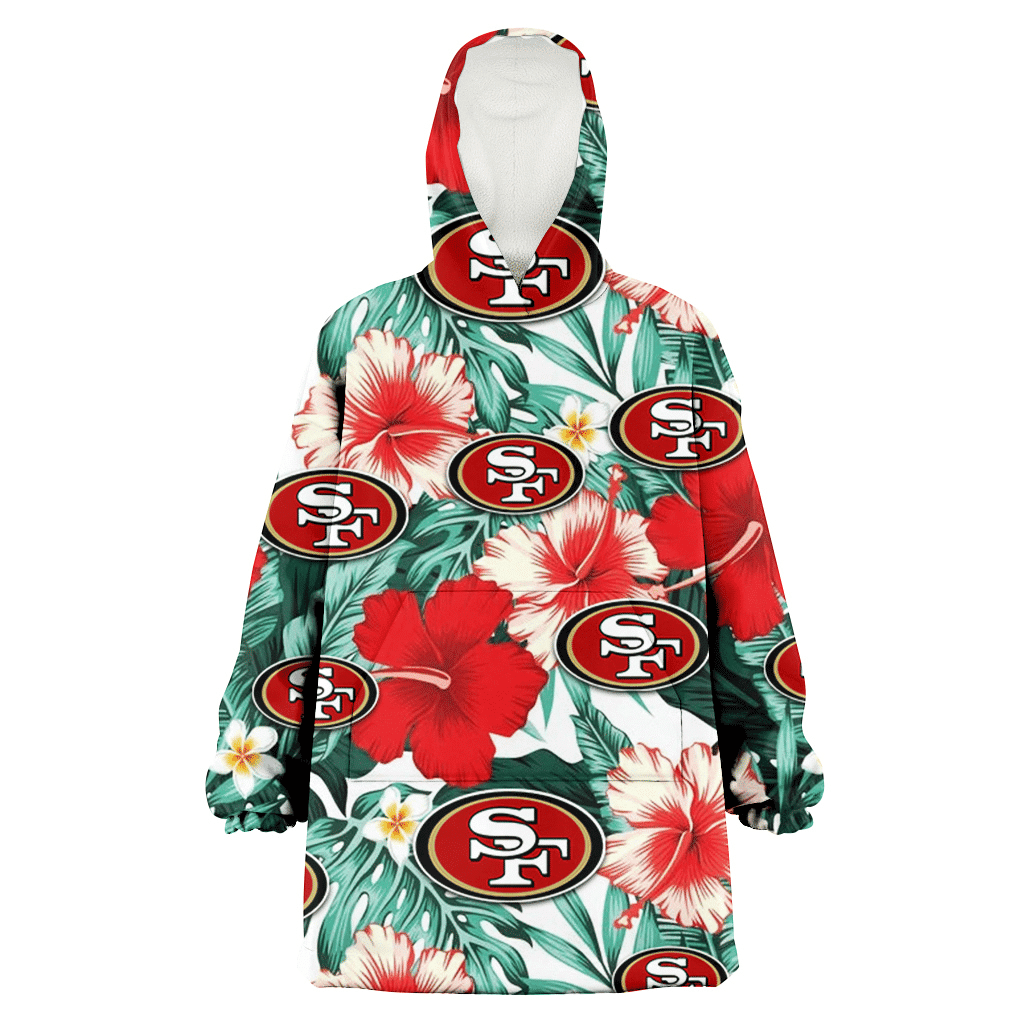 San Francisco 49ers Red Coral Hibiscus White Porcelain Flower Banana Leaf 3D Printed Hoodie Blanket Snug Hoodie