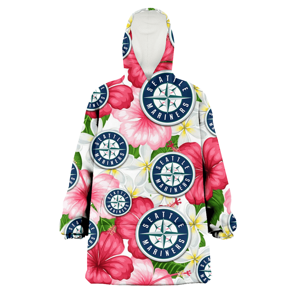 Seattle Mariners White Porcelain Flower Pink Hibiscus White Background 3D Printed Hoodie Blanket Snug Hoodie