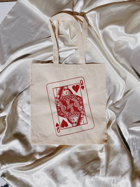 Queen of Hearts Tote Bag | Market Tote Bag l Minimalist Canvas Bags, Canvas Tote Bags, Tote Bag Design, Tote Bag Idea