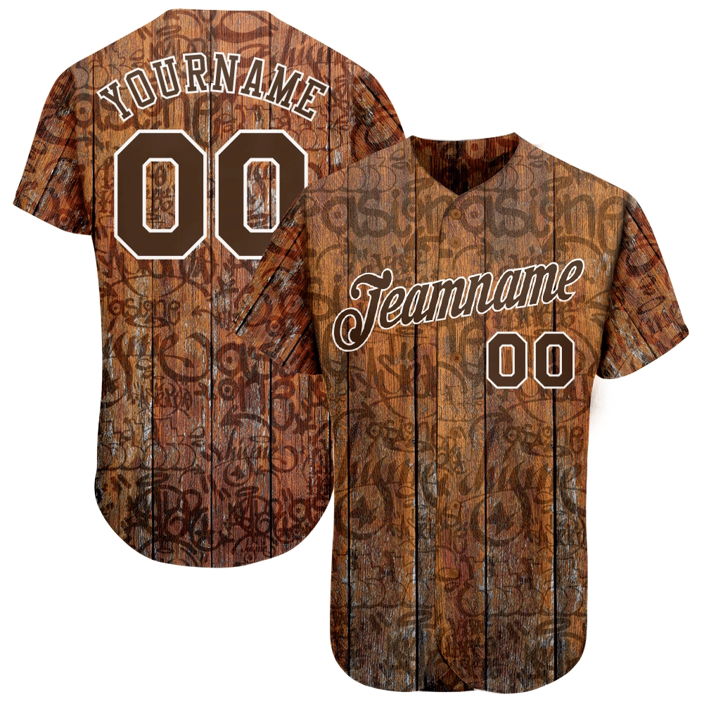 [Personalized Name] Graffiti Pattern Brown-White 3D “Wood” Baseball Jersey